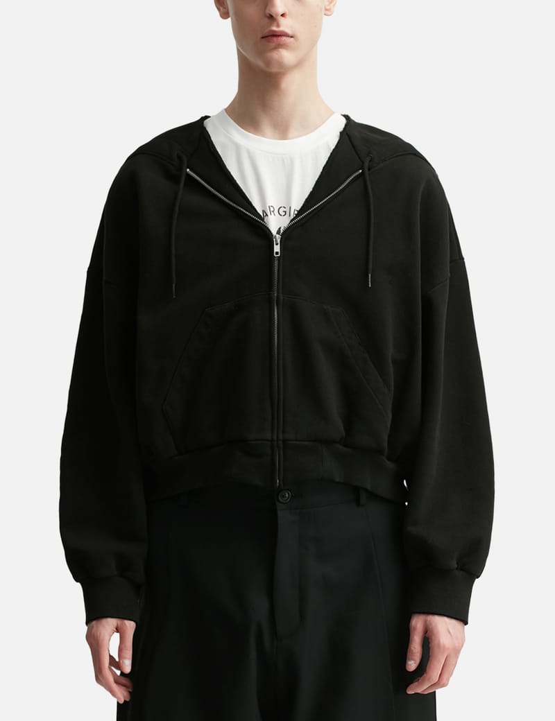MM6 Maison Margiela Zipped Sweatshirt - Distressed black cotton