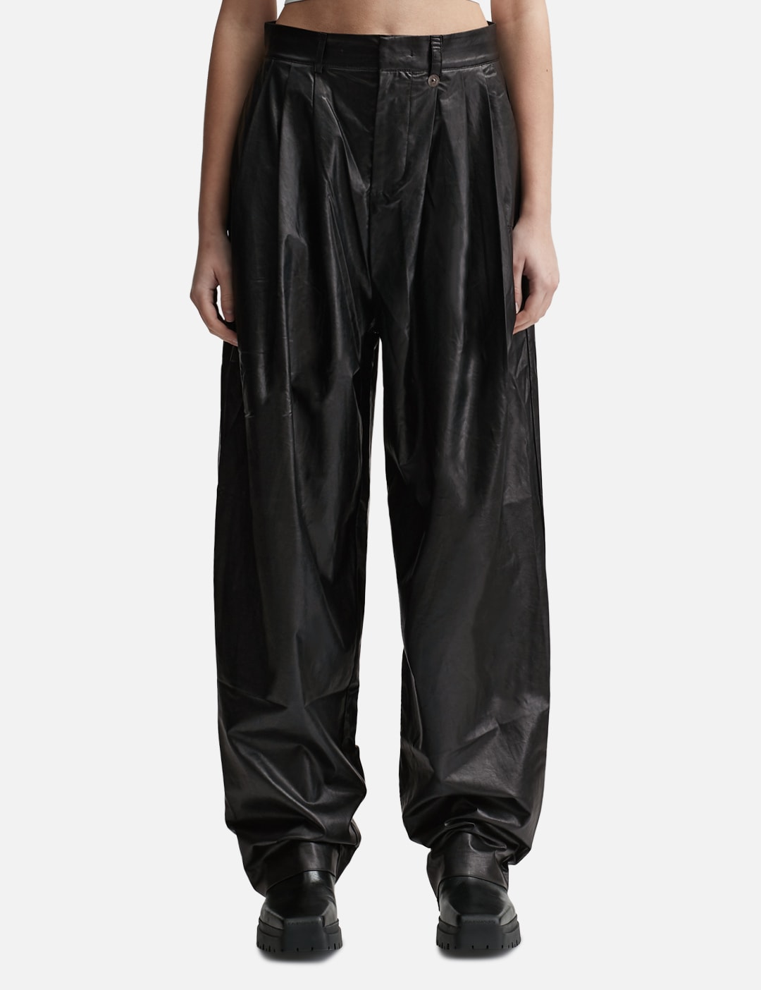 Lesugiatelier FAUX LEATHER RIVET PANTS HBX Globally Curated