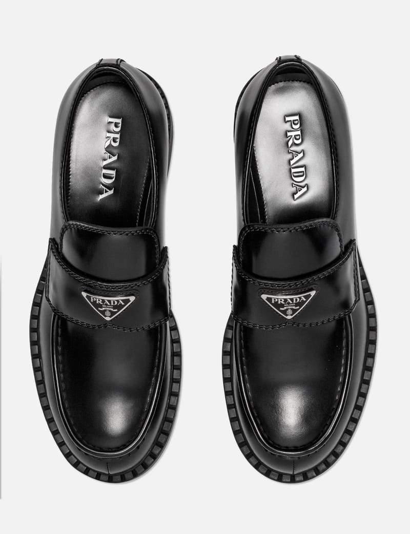 Prada - Chocolate Brushed Leather Loafers | HBX - Globally Curated