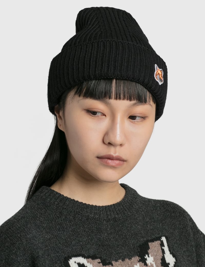 Maison Kitsuné - Fox Head Patch Ribbed Hat | HBX