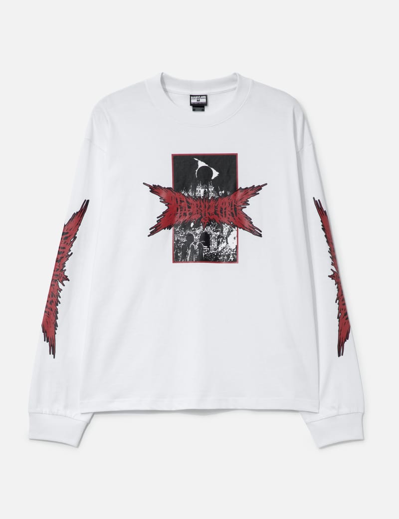 BABYL 「L LOGO」　LONG SLEEVE XL Babylon Long Sleeve Black Metal T-Shirt - White cotton tee with