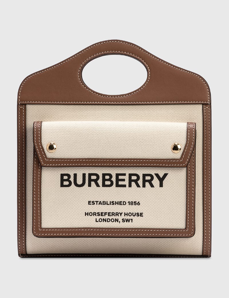 BURBERRY｜ (Mini Two-tone Canvas and Leather Pocket Bag Burberry - Mini Two-tone Canvas and Leather Pocket Bag | HBX