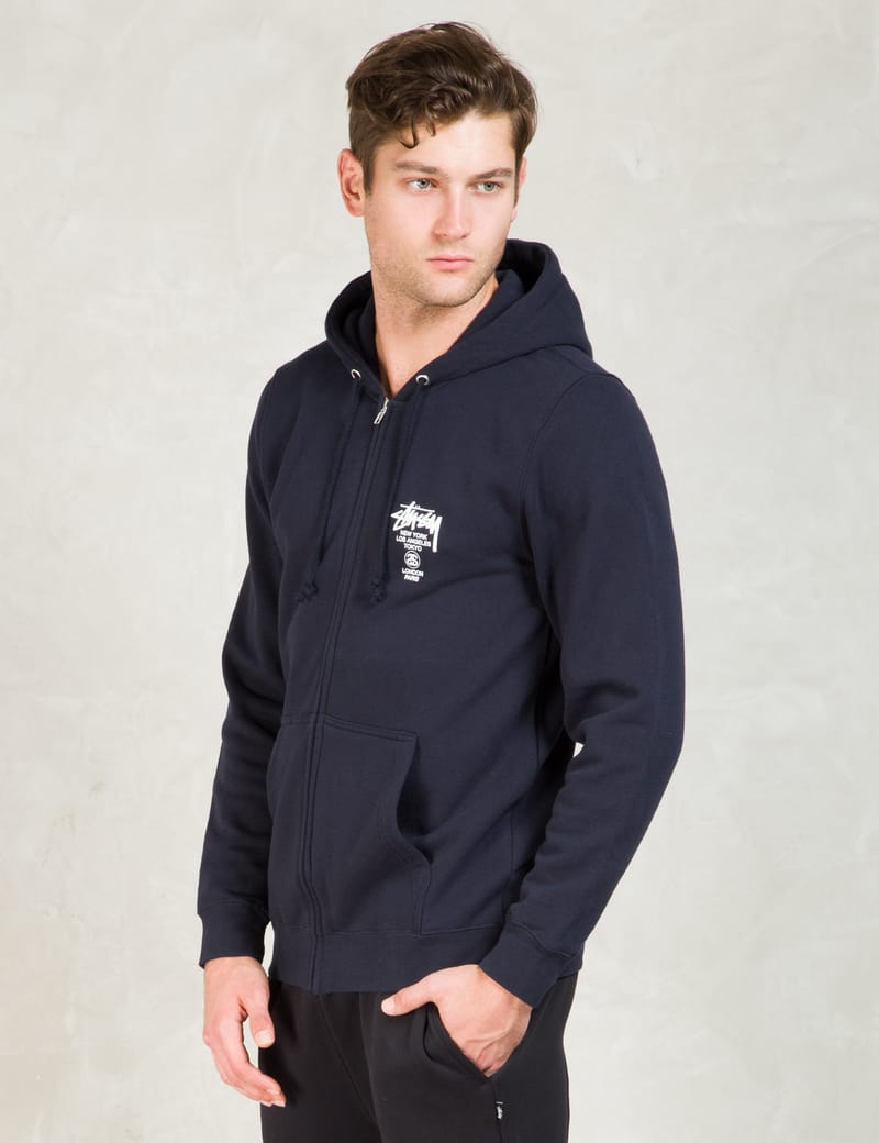 Stüssy - Navy World Tour Zip Hoodie | HBX - HYPEBEAST 為您