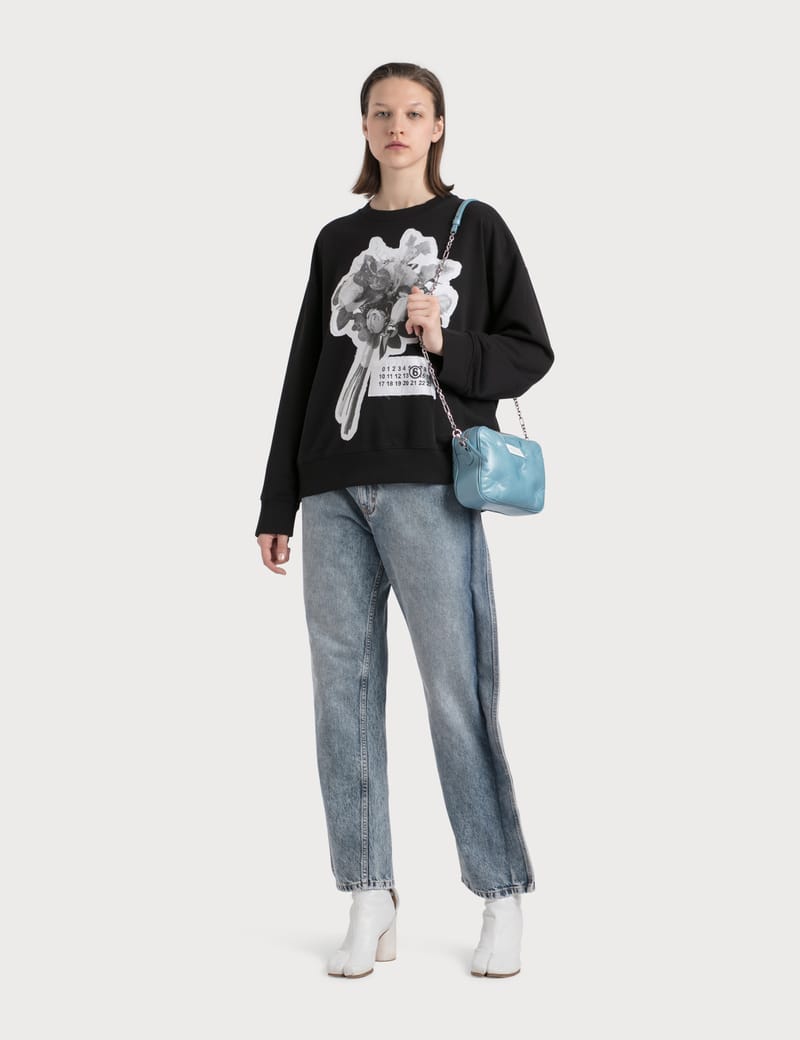 MM6 メゾンマルジェラ OVERSIZED SWEATSHIRT WITH PRINT Black Newspaper Print Jersey Sweatshirt by MM6 Maison
