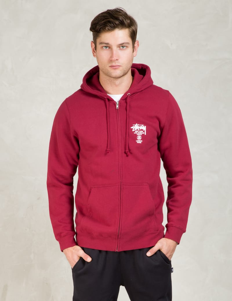 St ssy Red World Tour Zip Hoodie HBX Globally Curated