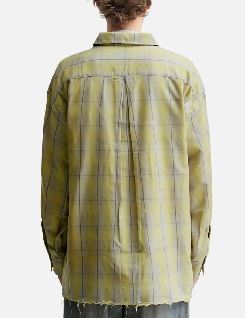 ANCELLM C/R Check Shirt - Yellow draped cotton-rayon shirt with