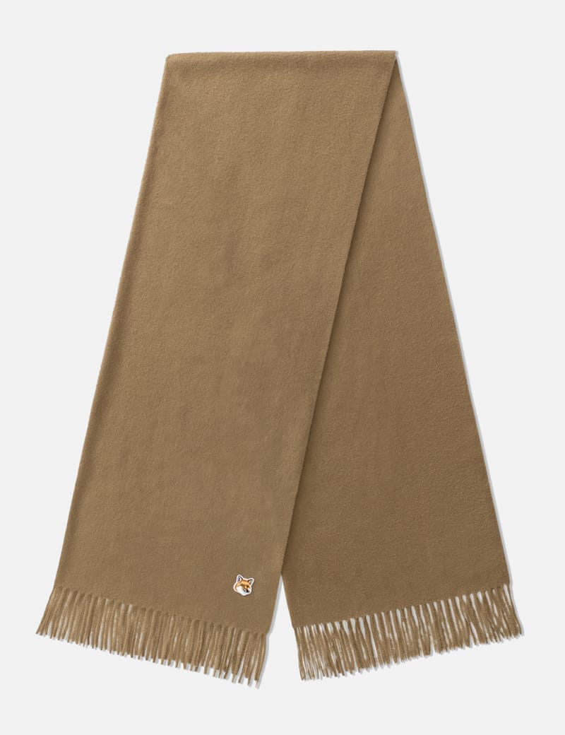 Maison Kitsuné - Fox Head Patch Wool Scarf | HBX - Globally