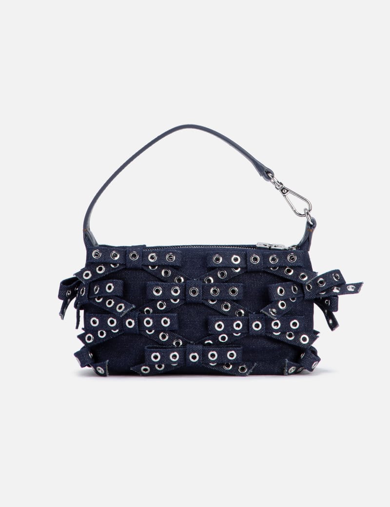 Ganni - Denim Small Bow Eyelet Butterfly Pouch Bag | HBX