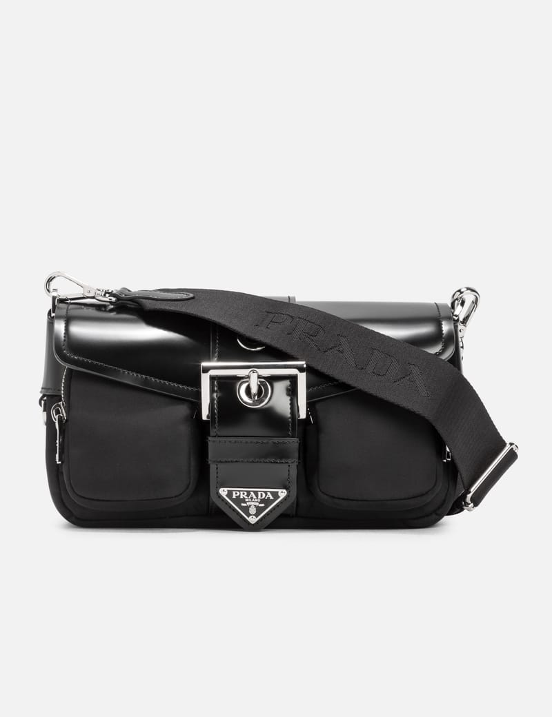【PRADA】1BC241 Re-Nylon×スエード ショルダーバッグ 黒 ブラック リボン付 Re-Nylon xナッパレザー ミニバッグ | PRADA