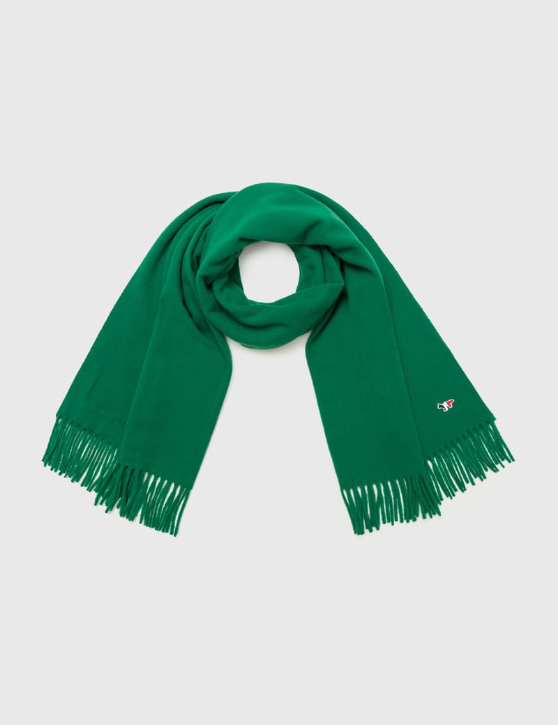 Maison Kitsuné - Tricolor Fox Patch Wool Scarf | HBX - Globally