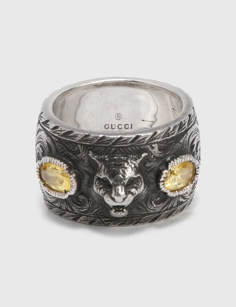 Gucci - Gucci Silver Ring With Feline Head | HBX - Globally