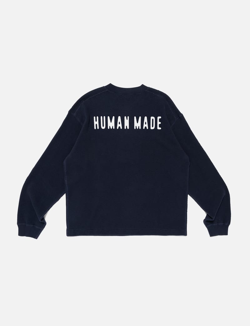 Human Made Henley Neck Shirt - Navy textured thermal cotton with