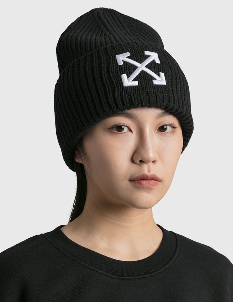OFF-WHITE オフホワイト ARROWS BEANIE アローズ ロゴ ニットビーニー キャップ 帽子 ブラック OMLC012E20KNI001 Off-White™ - Arrow Ribbed Beanie | HBX