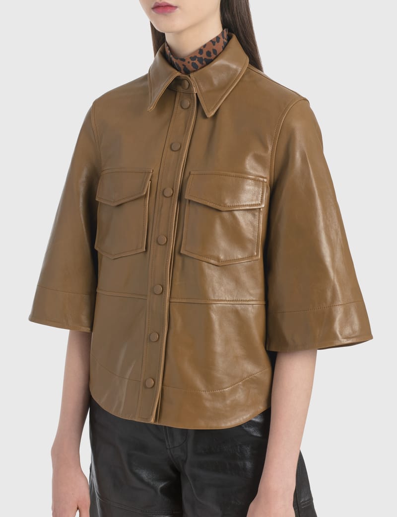 GANNI ベージュ レザーシャツジャケット Ganni - Lamb Leather Shirt | HBX - Globally Curated Fashion