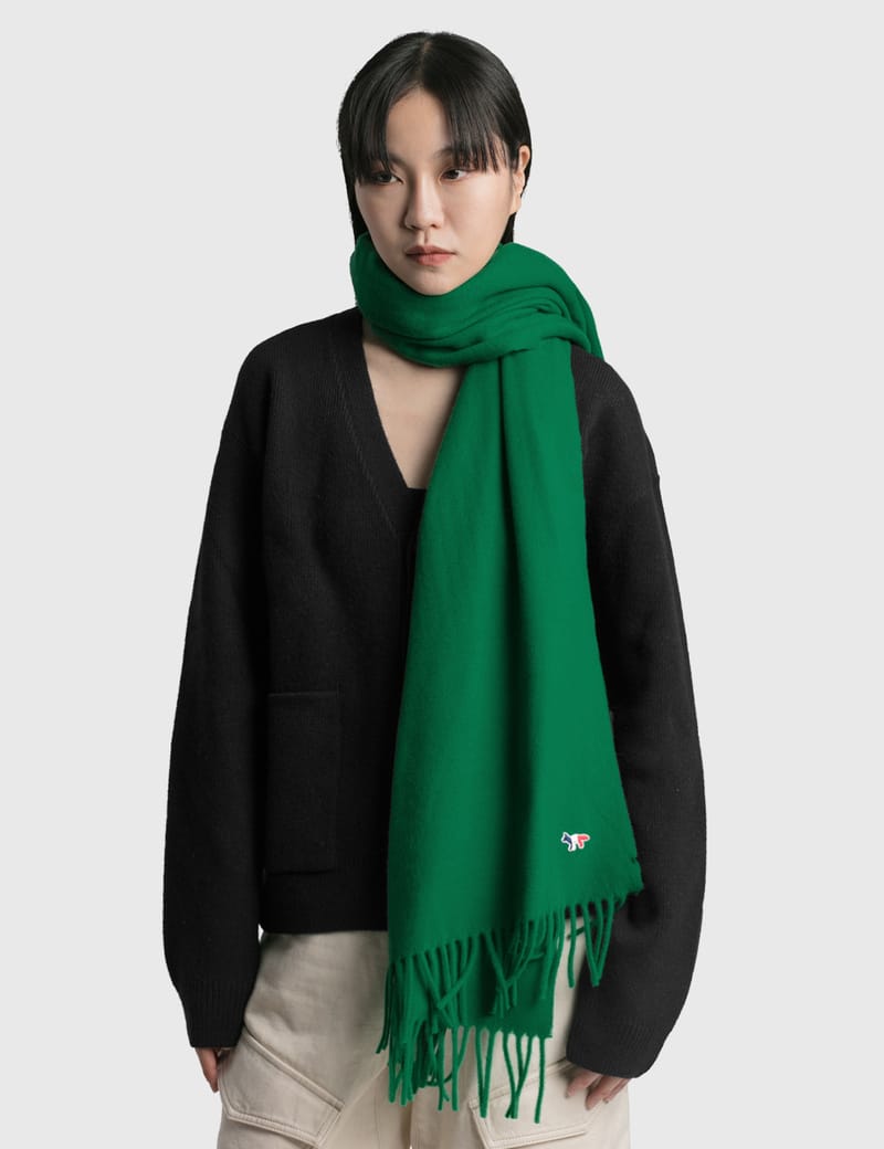 Maison Kitsuné - Tricolor Fox Patch Wool Scarf | HBX - Globally