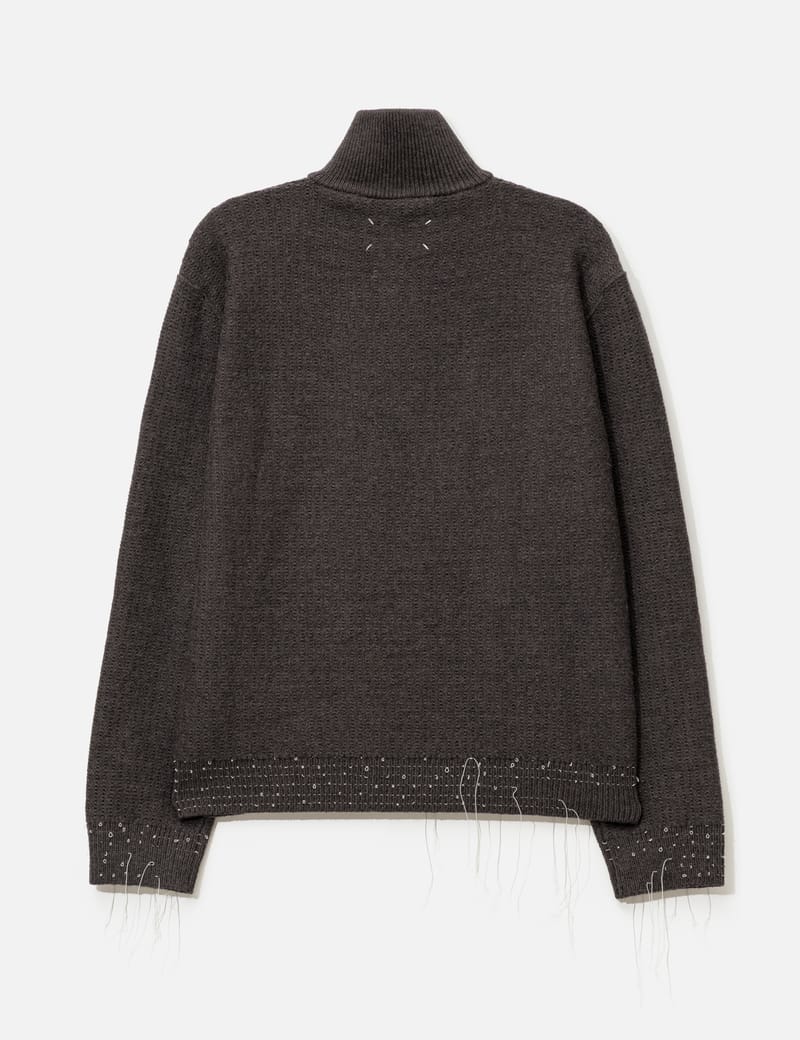 Maison Margiela Wool Quarter-Zip Sweater - Brown gauge-5 wool