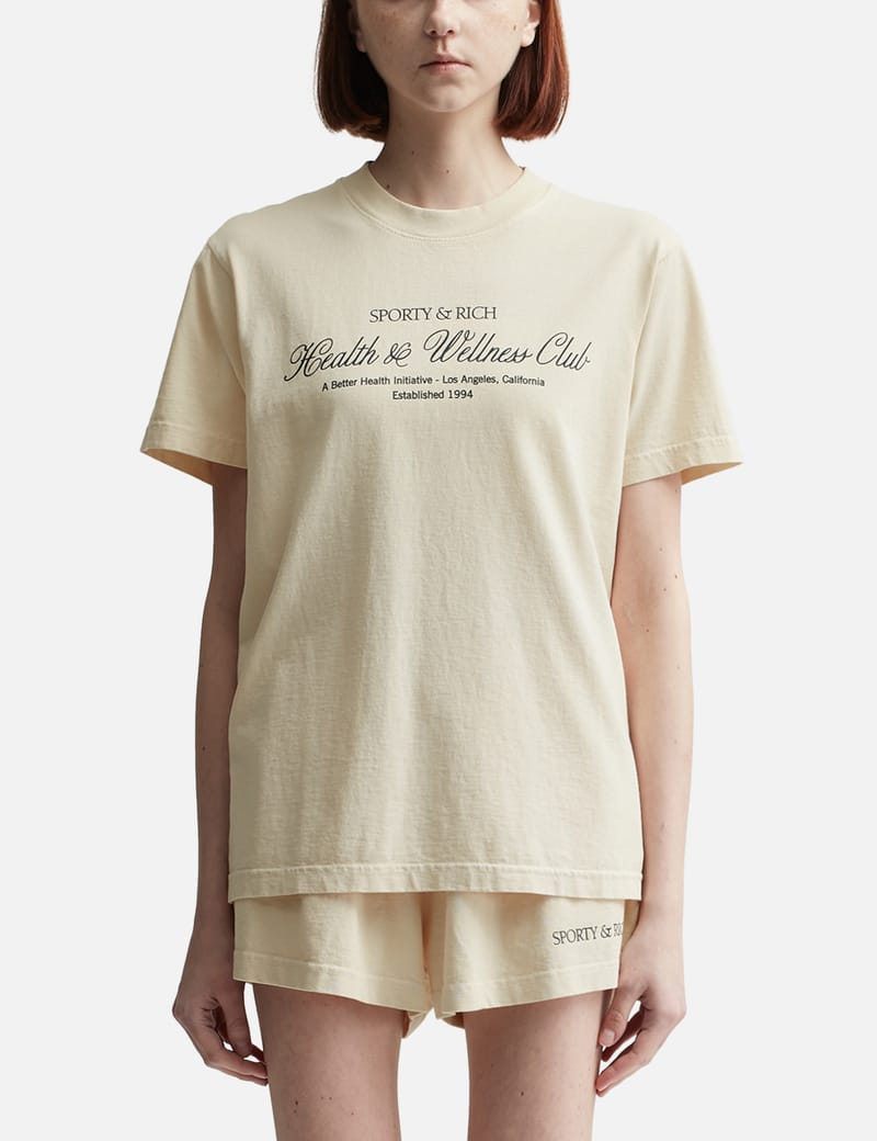 Sporty&Rich| (H&W Club T-Shirt - Cream/Navy (TO042S412H Sporty & Rich - H&W Club T-Shirt Cream/Navy | HBX - Globally