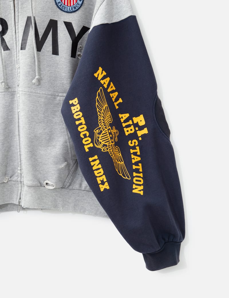 Protocol-Index Reconstructed Sweatshirts Zip Hoodie - Military