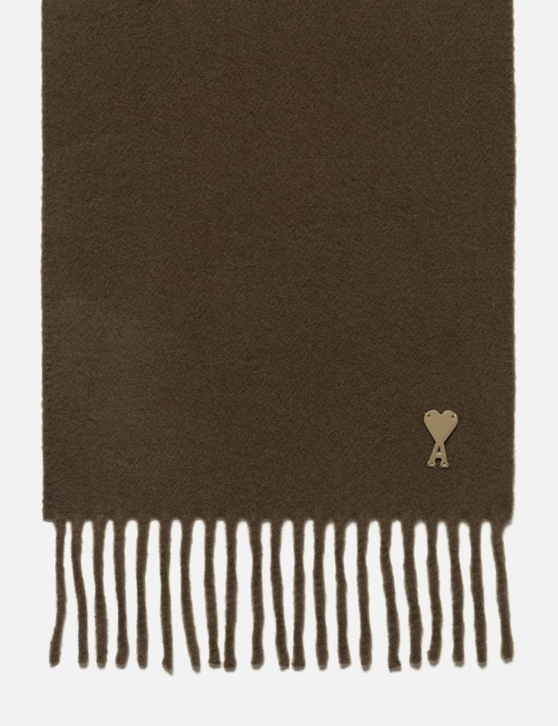 Ami Brown Wool Scarf With Ami De Coeur Patch - 贅沢なカシミヤ風