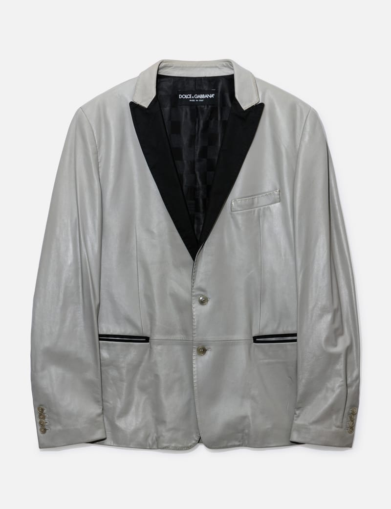 Veste En Cuir D'agneau Dolce & Gabbana Grise Années 2000 - Taille L, Style Moto - Occasion Très Bon état