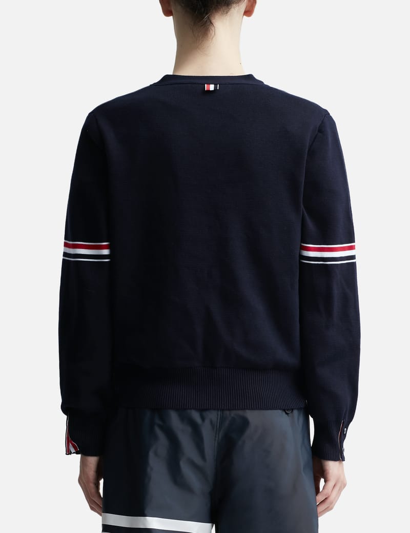 Thom Browne - Cotton Milano Stitch Stripe Armband V-Neck Cardigan