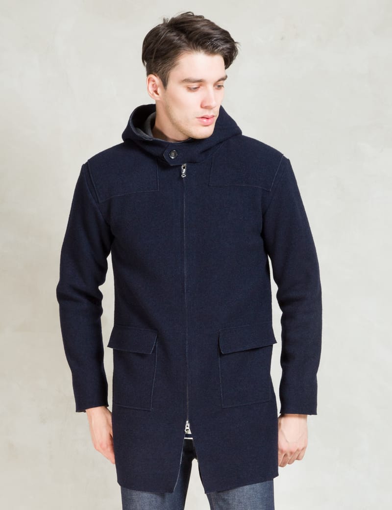 Discovered - Navy Double Face Hood Coat | HBX - HYPEBEAST 為您搜羅