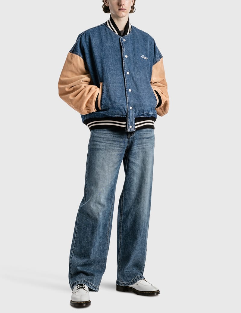 Mens denim hot sale varsity jacket