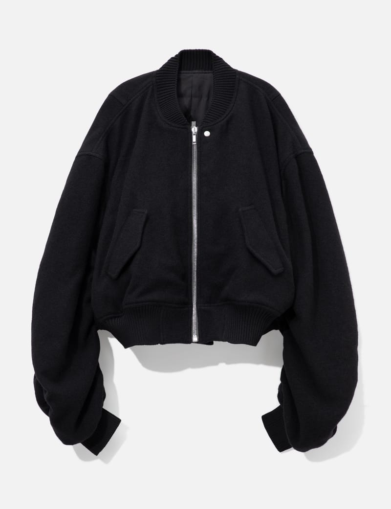 Rick Owens Cropped Hooded Flight jacket - Black virgin wool