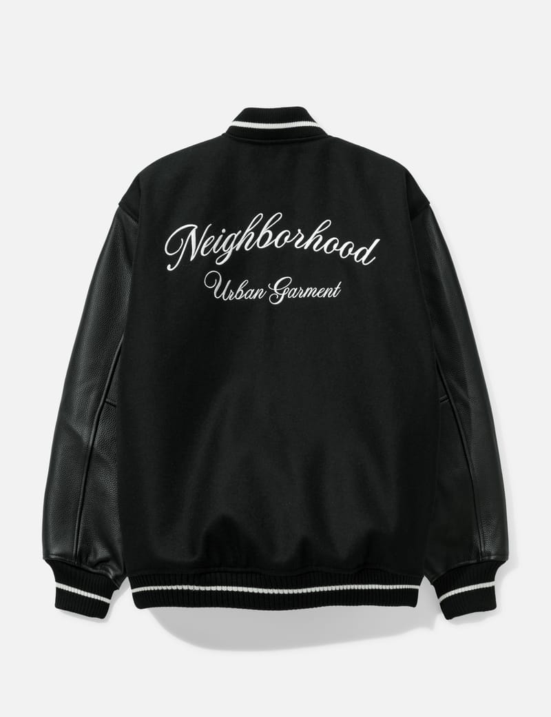 NEIGHBORHOOD Stadium Jacket - 厚手メルトン×牛革スリーブの刺繍入り