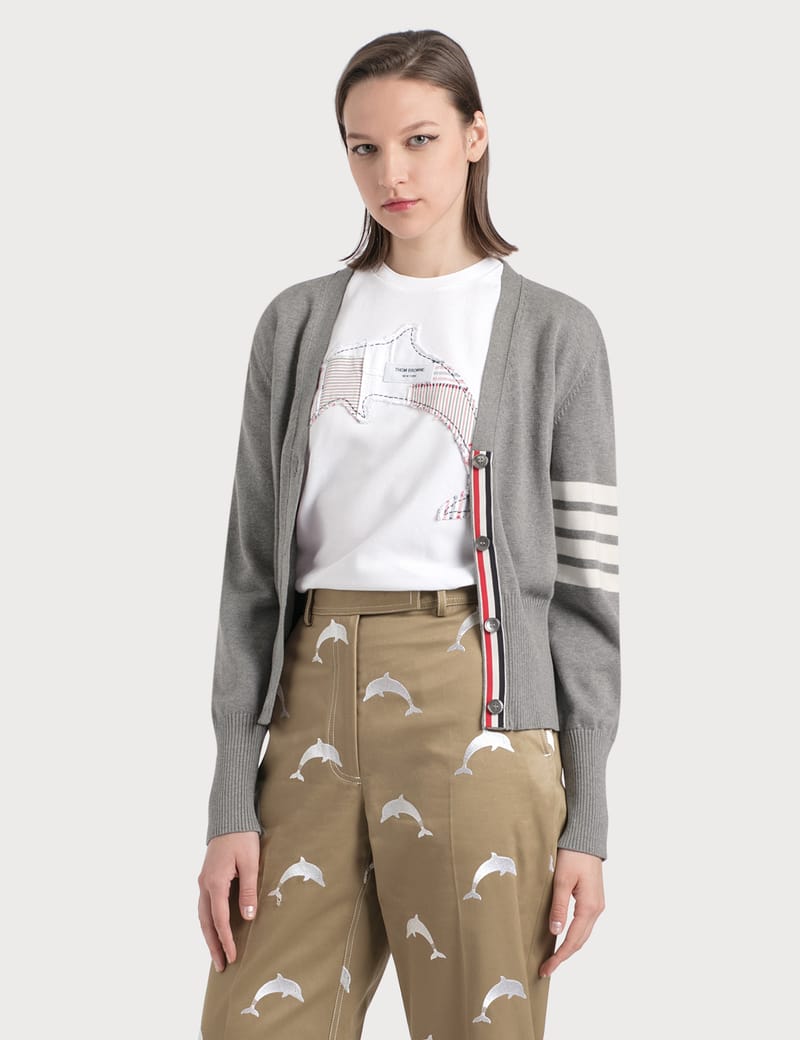 Thom Browne - Hector Icon Intarsia V Neck Cardigan | HBX