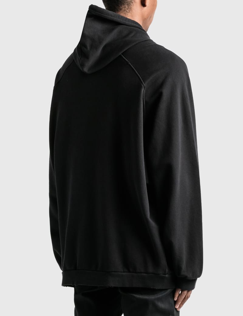 Raf Simons - Destroyed Oversized Hoodie With Big Pin | HBX ...