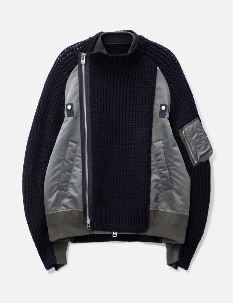 Sacai - Nylon Twill Mix Knit Blouson | HBX - Globally Curated