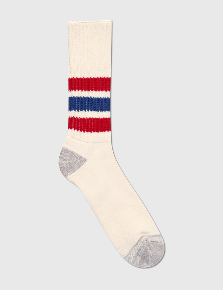 ROTOTO 1255 Old School Crew Socks in Blue/Orange main image 0