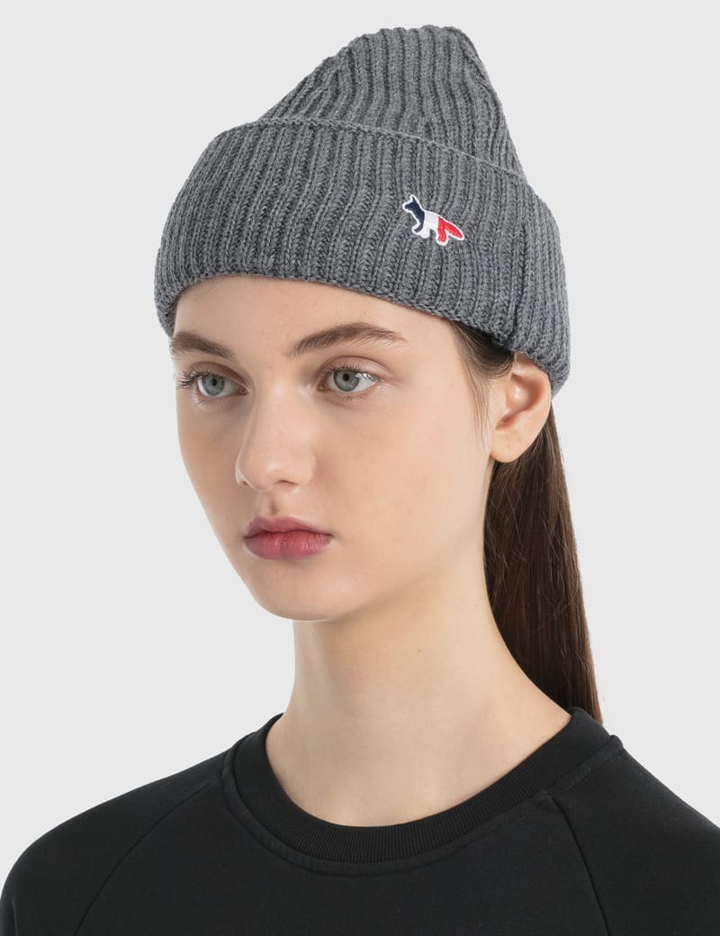 Maison Kitsuné - Tricolor Fox Patch Ribbed Hat | HBX