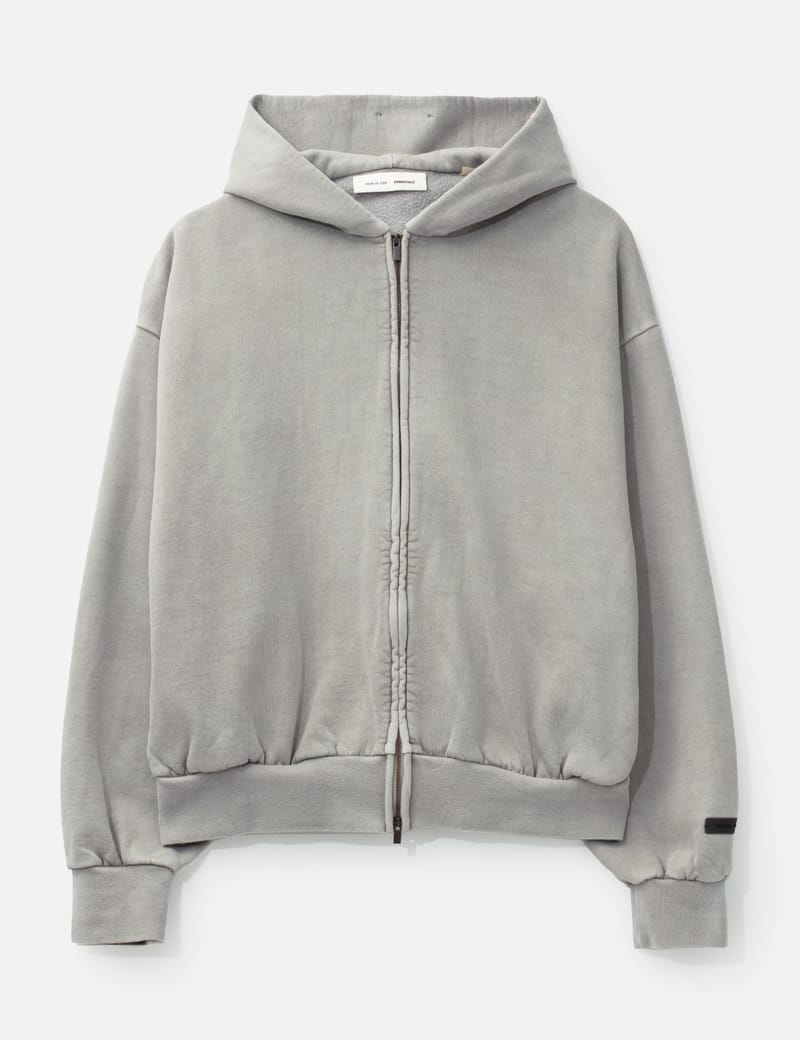 Fear of God Essentials Embroidered Classic Full Zip Hoodie - Smoke