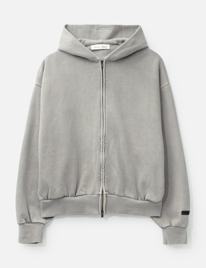 Fear of God Essentials Embroidered Classic Full Zip Hoodie - Smoke Gray ...
