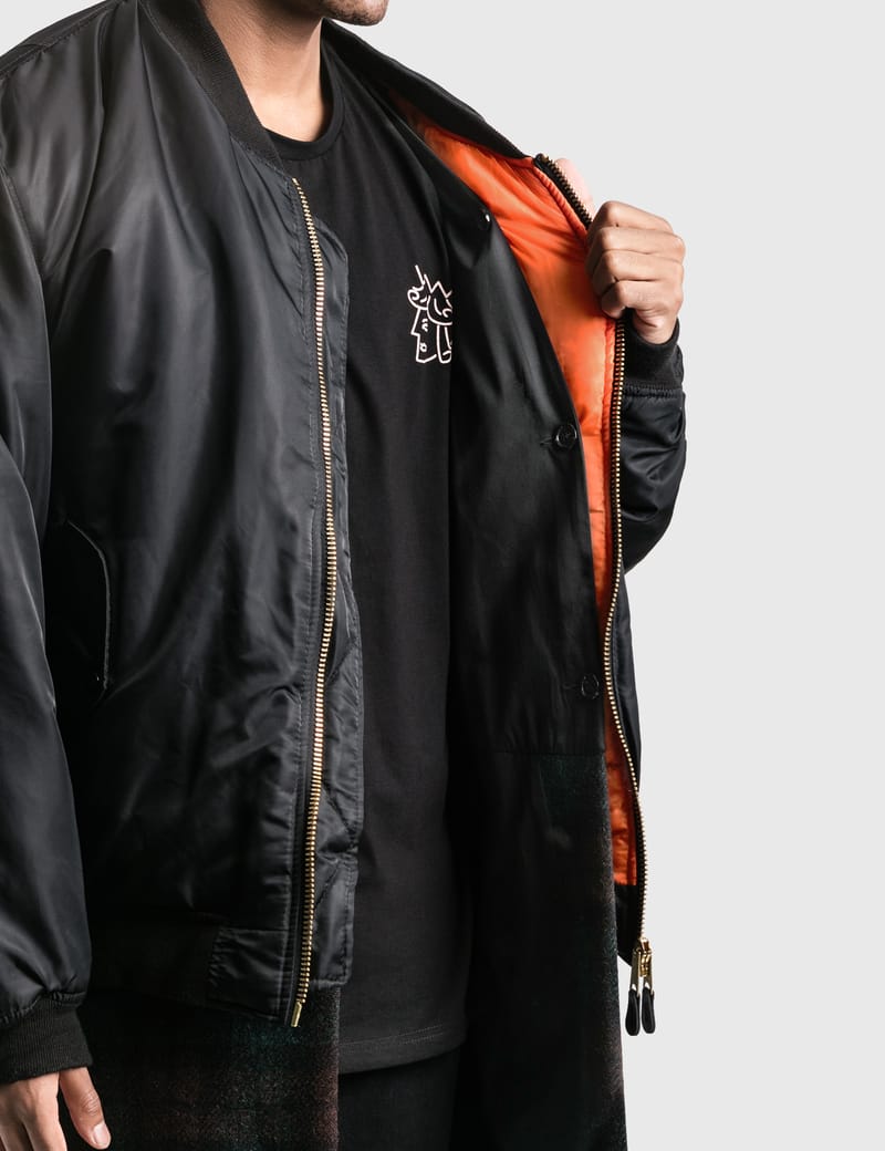 Raf Simons - Nylon Patched Bomber Jacket With Wool Elongation 