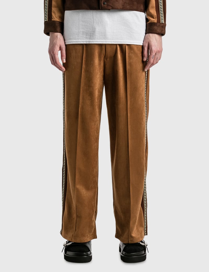 Faux Suede Flare Silhouette Track Pants In Beige