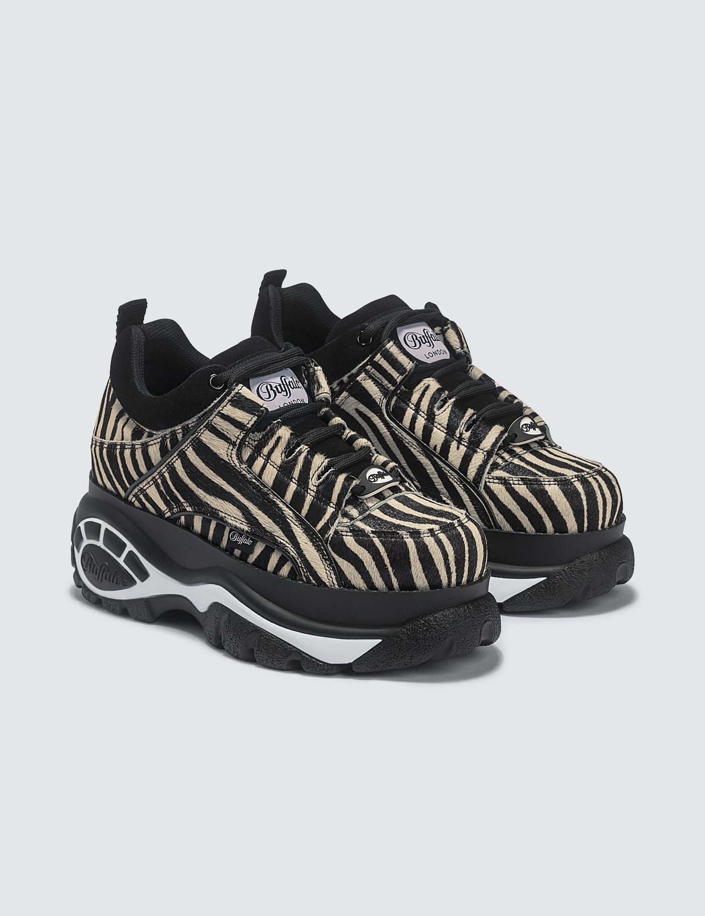 Buffalo London - Zebra Fur Low Top Platform Sneakers | HBX - Globally  Curated Fashion and Lifestyle by Hypebeast
