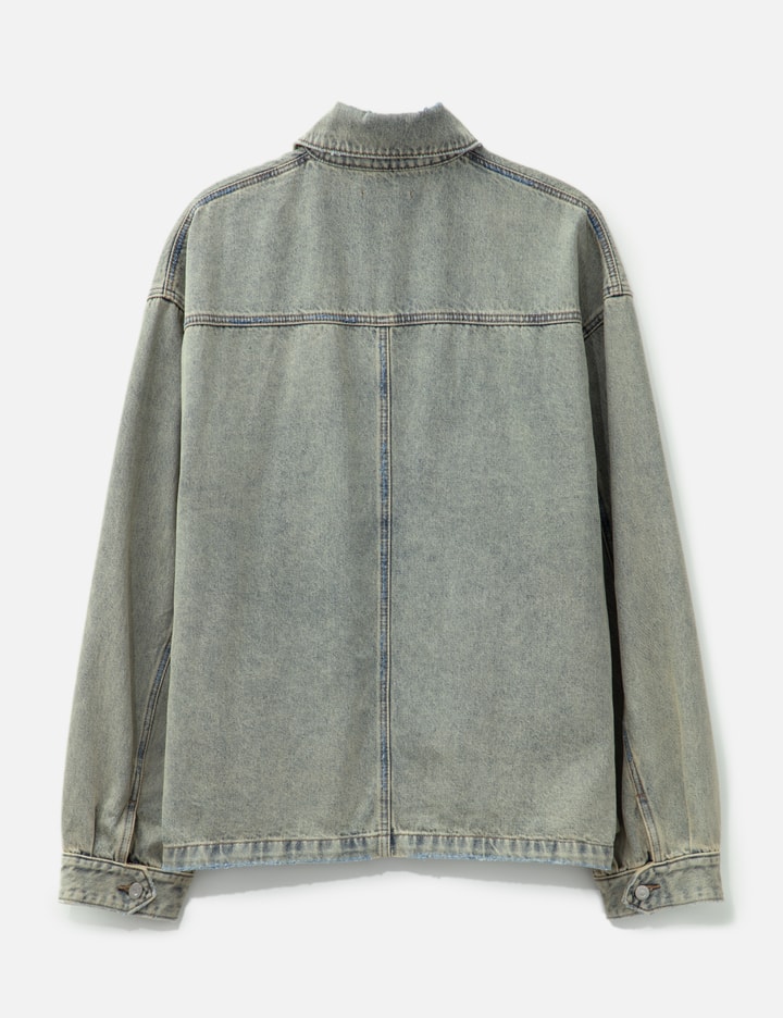 CODA - Indigo Acid Washed Distressed Denim Slant Jacket | HBX