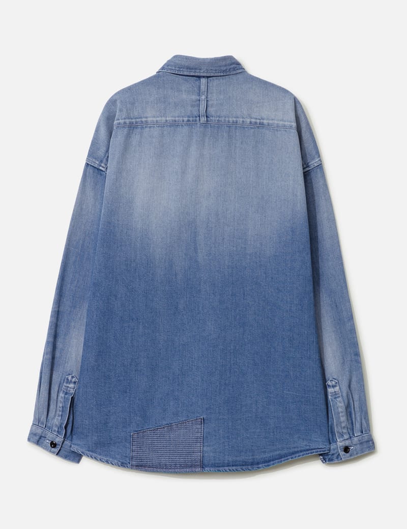 FDMTL Patch Denim Shirt 5YR Wash - Japanese-made indigo patchwork
