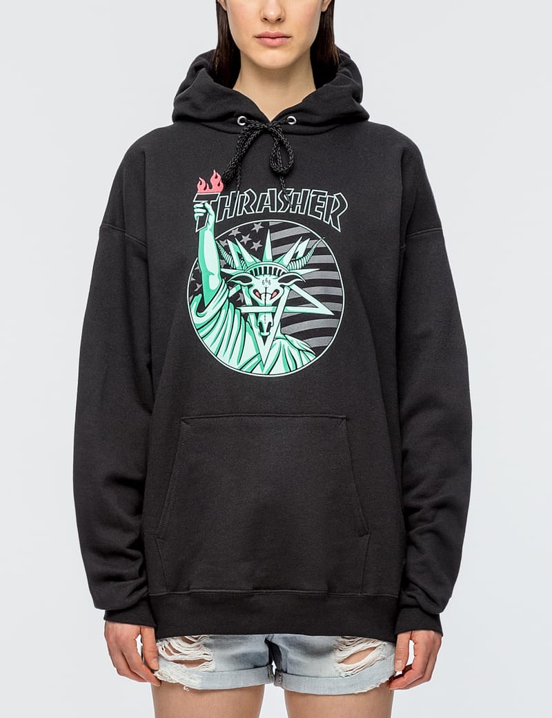 Thrasher statue of liberty hoodie new arrivals