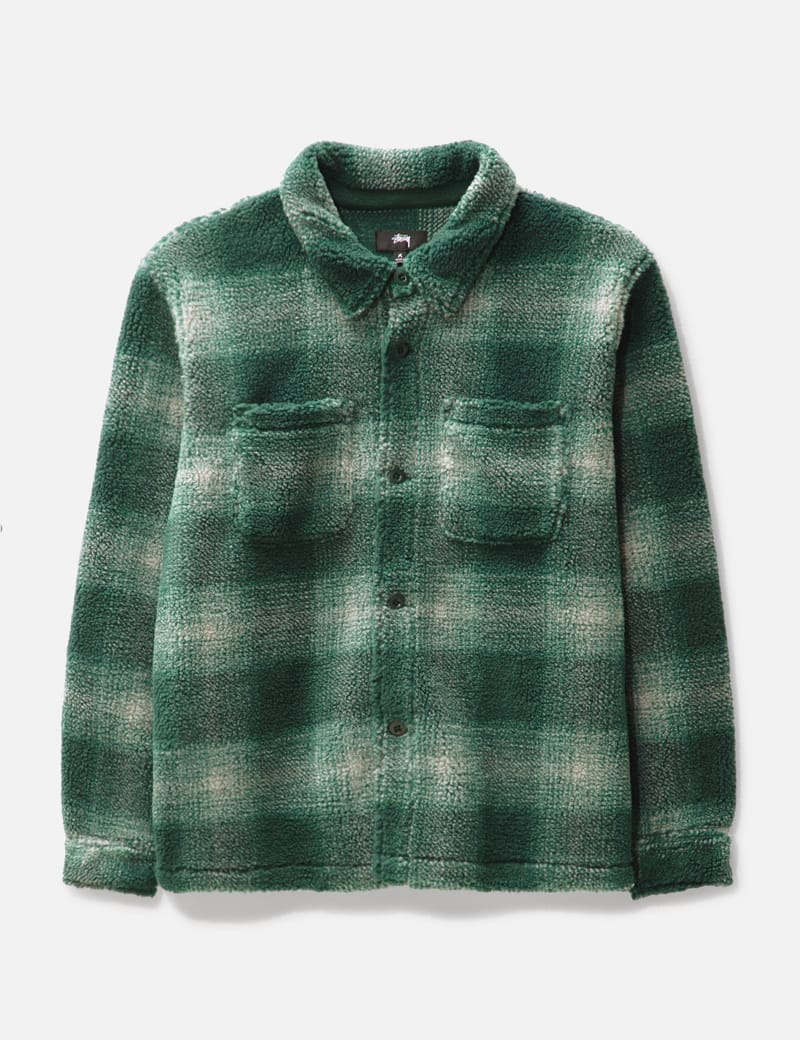 Stussy Plaid Sherpa Shirt In Green | ModeSens