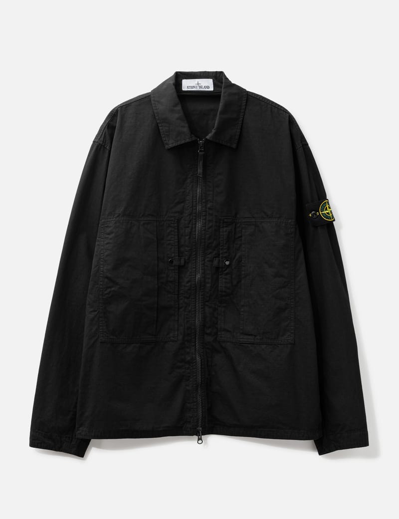 STONE  25AW Ripstop Zip Shirt 黒 L Stone Island Ripstop Overshirt - Mercerized organic cotton zip-up