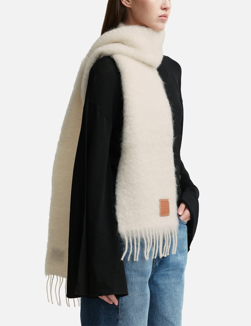 LOEWE ホワイト スカーフ モヘア&ウール スカーフ（モヘア＆ウール）​ グレー - LOEWE