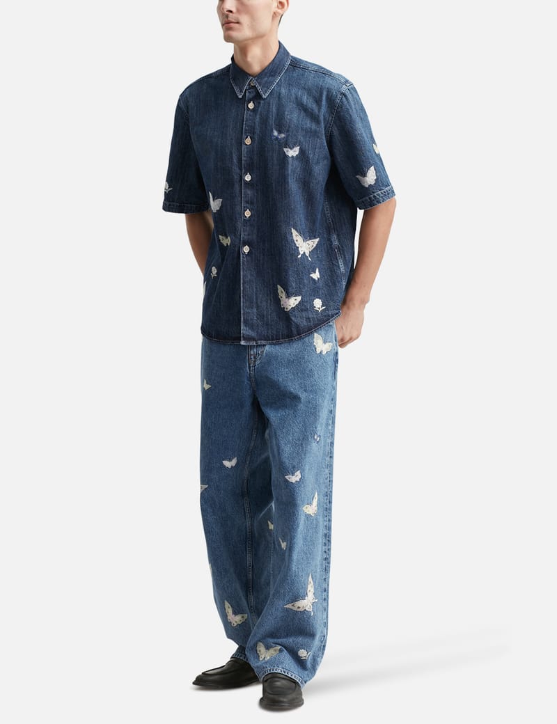 Our Legacy☆関税込☆バタフライ刺繍 ビヨンド 半袖シャツ Our Legacy - Beyond Shirt Shortsleeve Western Blue Butterfly.