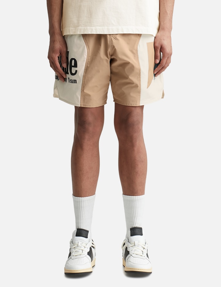 Rhude Senna Flight Graphic-print Relaxed-fit Shell Shorts In Tan/cream ...