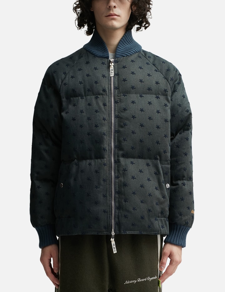 Advisory Board Crystals - ABCD. DENIM VARSITY JACKET | HBX