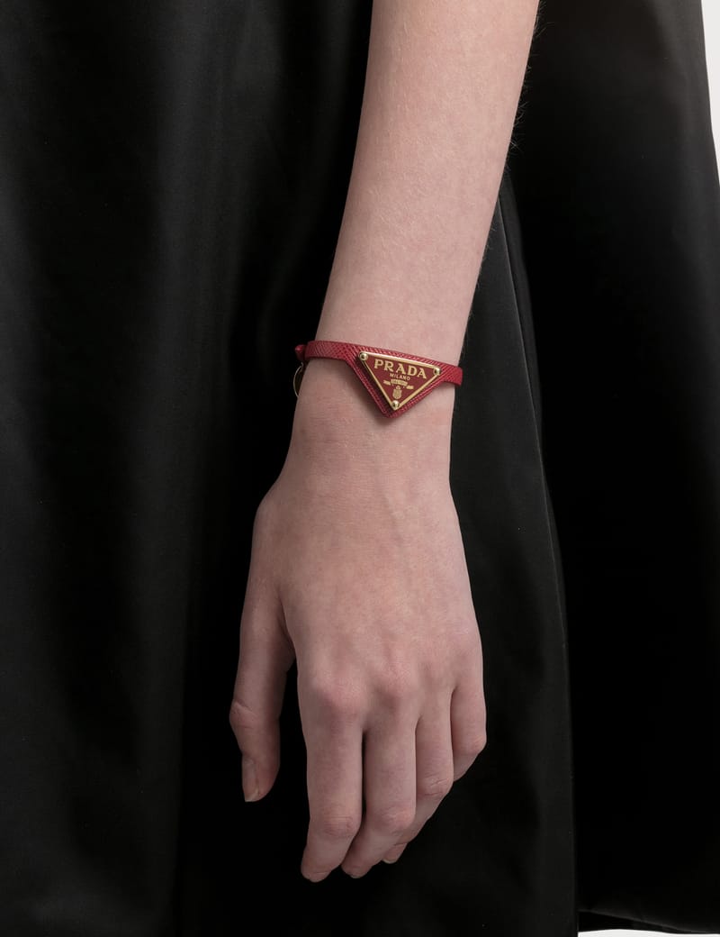Prada - Triangle Logo Leather Bracelet | HBX