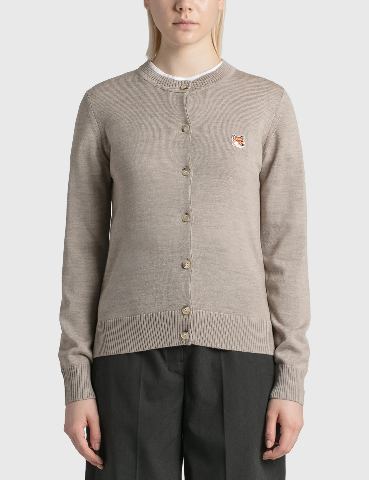 Maison Kitsuné - Fox Head Patch Adjusted R-neck Cardigan | HBX